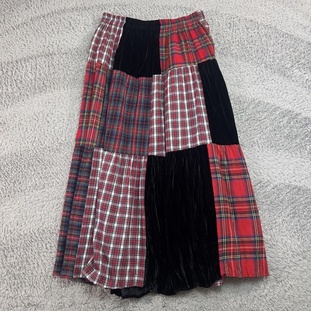 Coldwater Creek Skirt PM Petite Medium Plaid Velvet Patchwork Maxi Made USA Boho